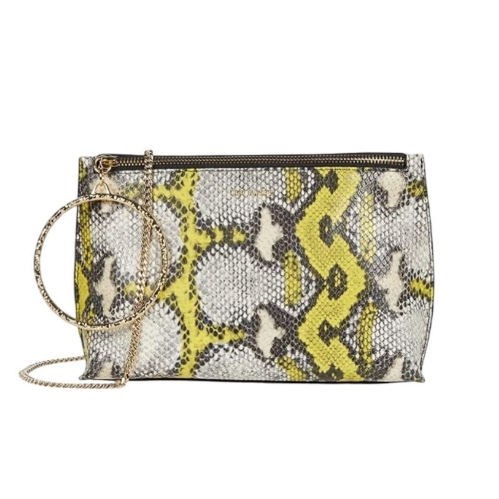 Ted Baker London Yellow Snakeskin Print Clutch Crossbody Bag Wristlet Gold Chain